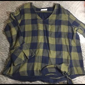 Navy and olive buff check top